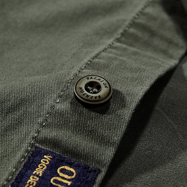 Men's Robust Canvas Utility Shirt with Chest Pockets and Kent Collar Mune Fashion