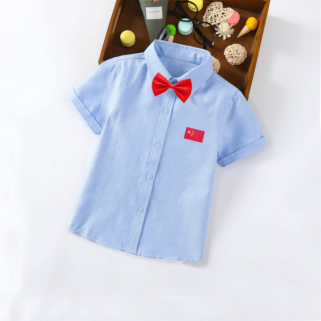 Ladies short sleeve shirt with elegant appliqué Mune Fashion