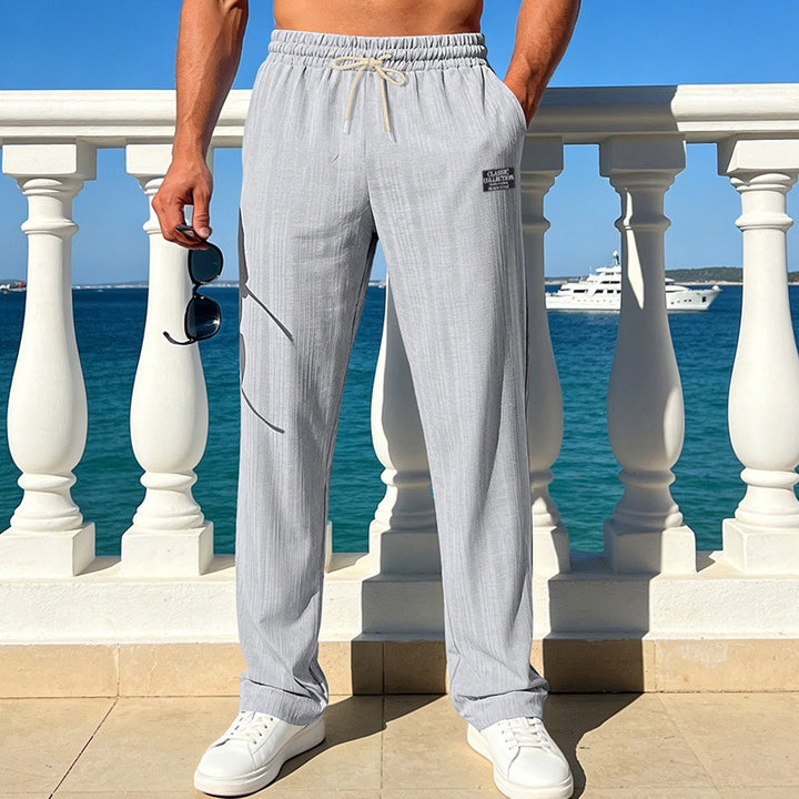 Men's Lightweight Relax Lounge Pants made of textured jersey with drawstring and straight leg Mune Fashion