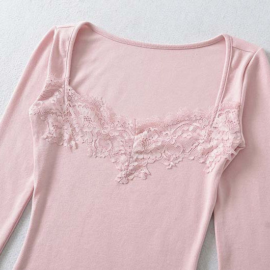Women's Fitted Long Sleeve Shirt with Lace Bustier Look Mune Fashion