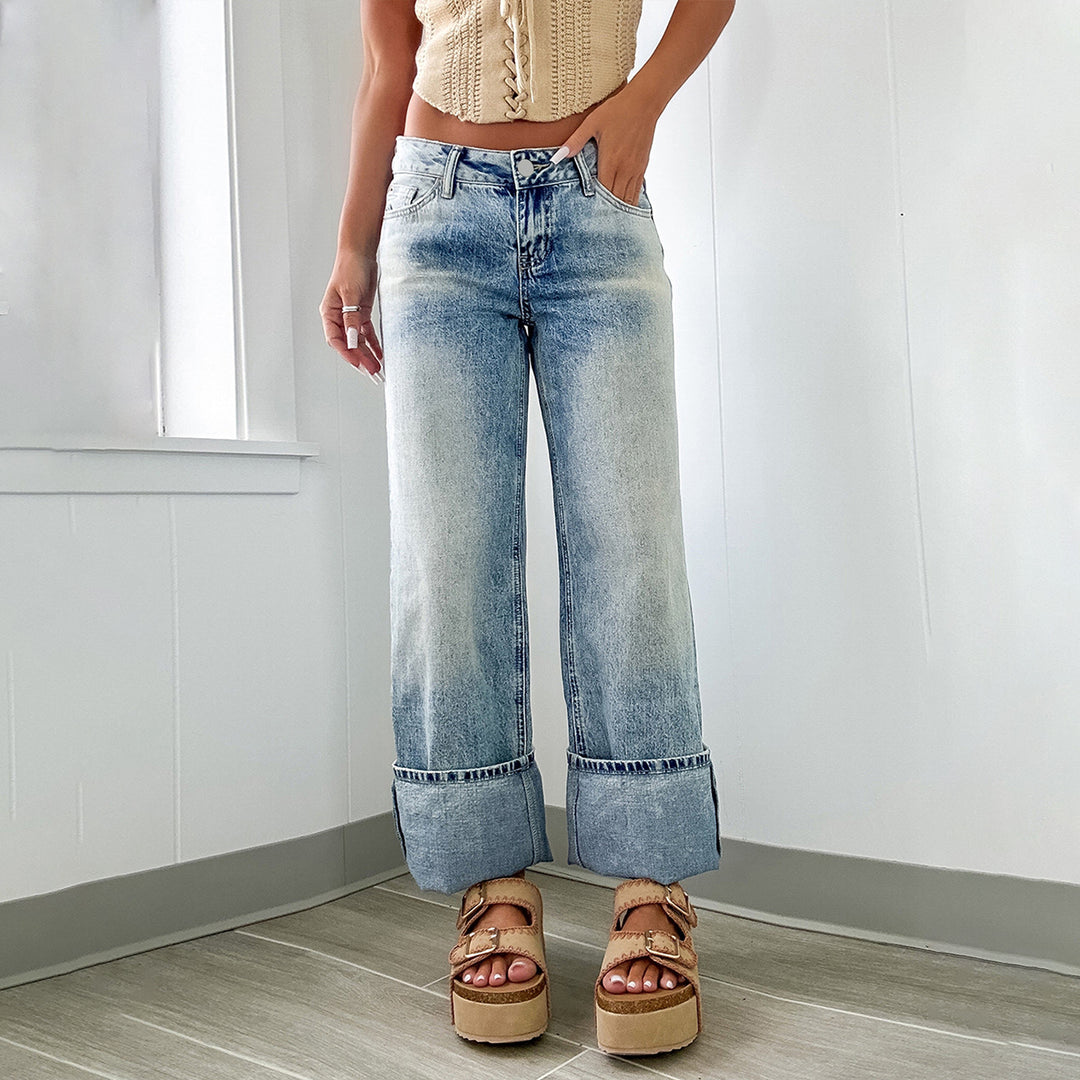 Women Wide High-Waist Jeans with Wide Cuff Mune Fashion