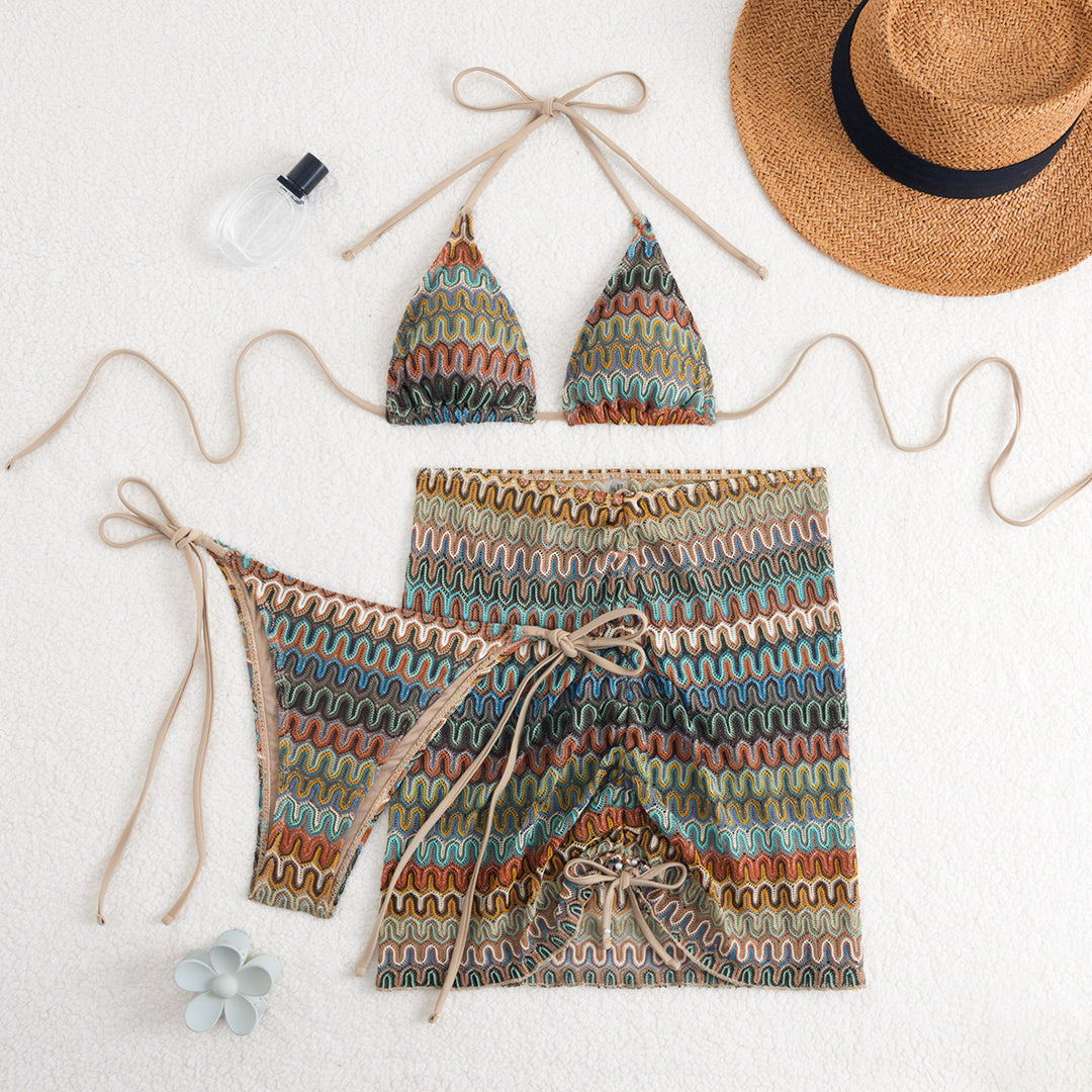 Women Triangle Bikini with Refined Tie Details and Matching Skirt Mune Fashion