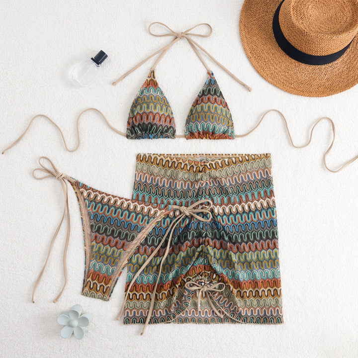 Women Triangle Bikini with Refined Tie Details and Matching Skirt Mune Fashion