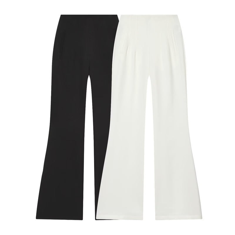 Women's High-Waisted Wide Fabric Pants with Straight Leg and Hidden Waistband Mune Fashion
