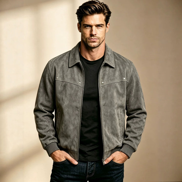 Men's Stylish Leather Jacket with Classic Collar