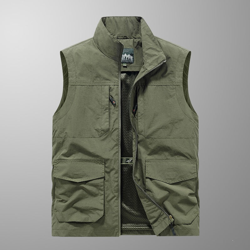 Men's utility vest with multi pockets, stand-up collar & breathable mesh lining Mune Fashion