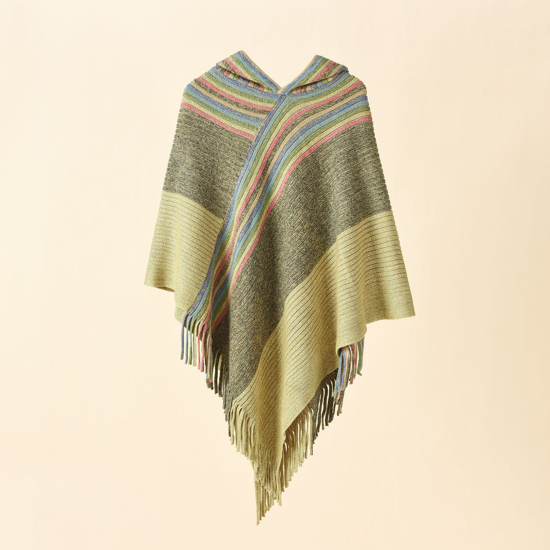 Women's Hooded Poncho in Chunky Knit with Fringe Hem Mune Fashion