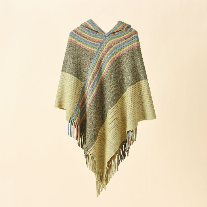 Women's Hooded Poncho in Chunky Knit with Fringe Hem Mune Fashion