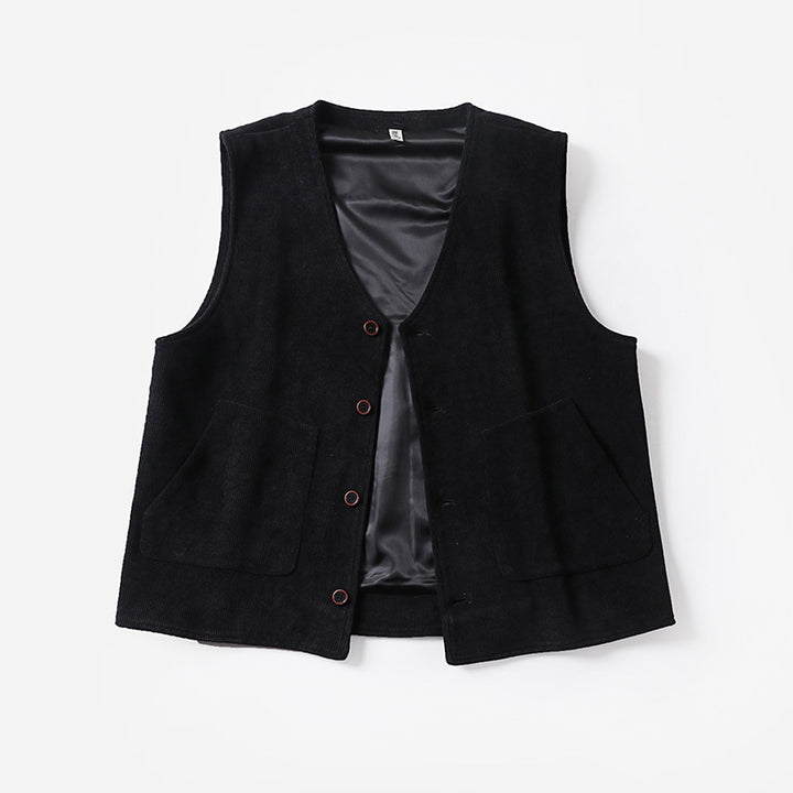 Men's cord waistcoat with satin lining, V-neck and patch pockets Mune Fashion