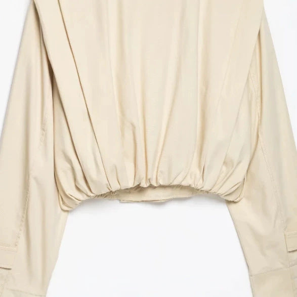 Women's Cropped Trench Coat with Double-Breasted Button Placket, High Stand-Up Collar and Tailored Elastic Waistband Mune Fashion
