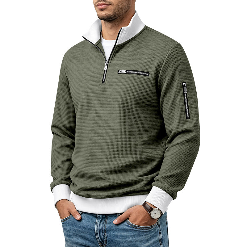 Men's waffle-knit turtleneck with contrast collar, zippered chest pocket and arm pocket Mune Fashion