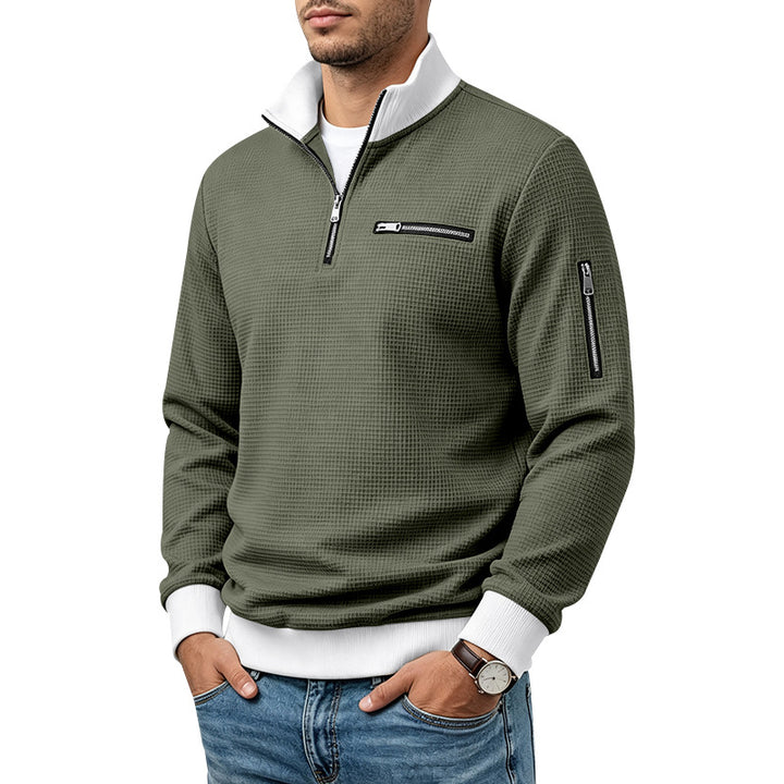 Men's waffle-knit turtleneck with contrast collar, zippered chest pocket and arm pocket Mune Fashion