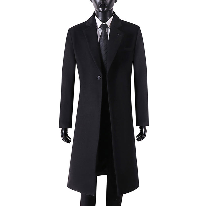 Men's Elegant Long Coat made of Wool Blend with Slim Silhouette and One-Button Closure Mune Fashion