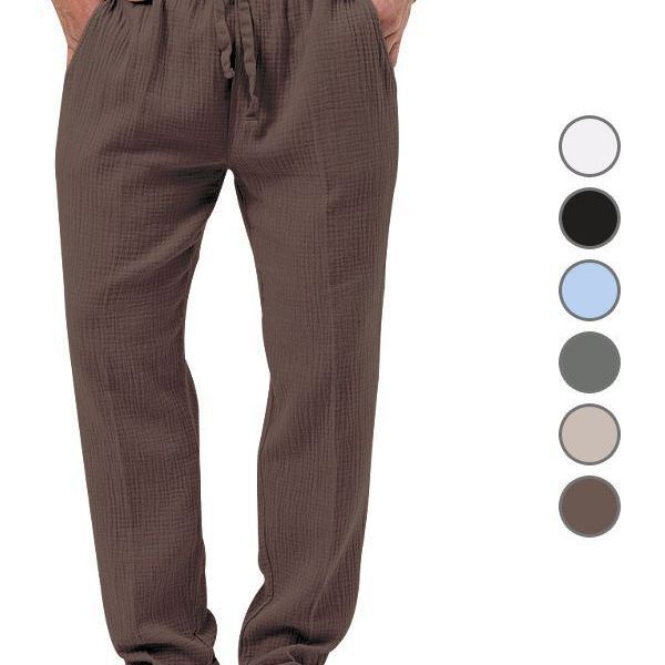 Men's casual linen relaxation pants with elastic drawstring waistband and practical side pockets Mune Fashion