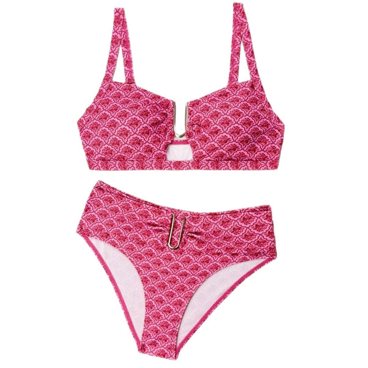 Women's Sporty Bikini with Floral Patterns and Metallic Accents Mune Fashion