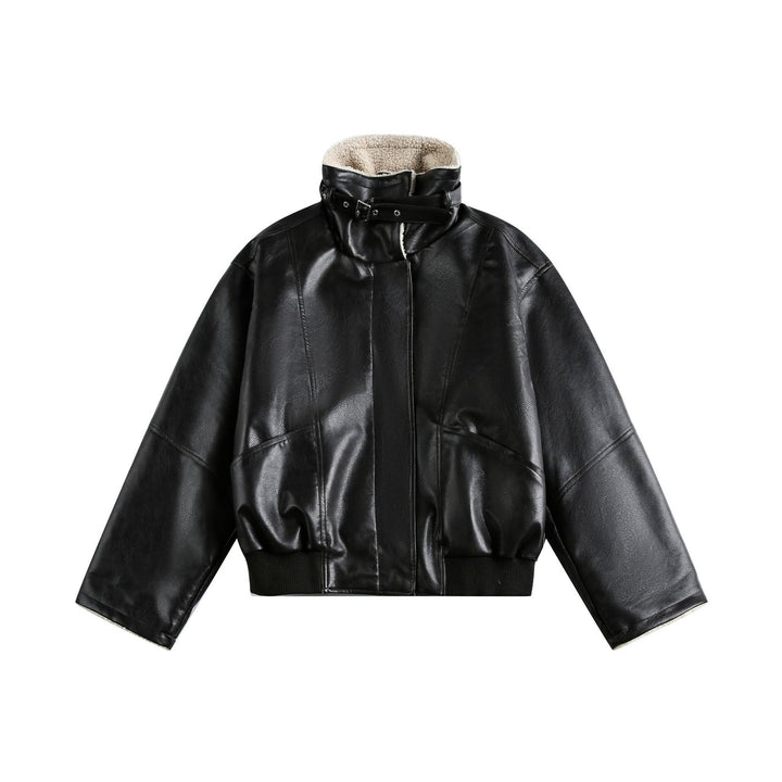 Women’s Modern Aviator Blouson made of vegan leather with teddy collar and contrasted sleeve cuffs Mune Fashion