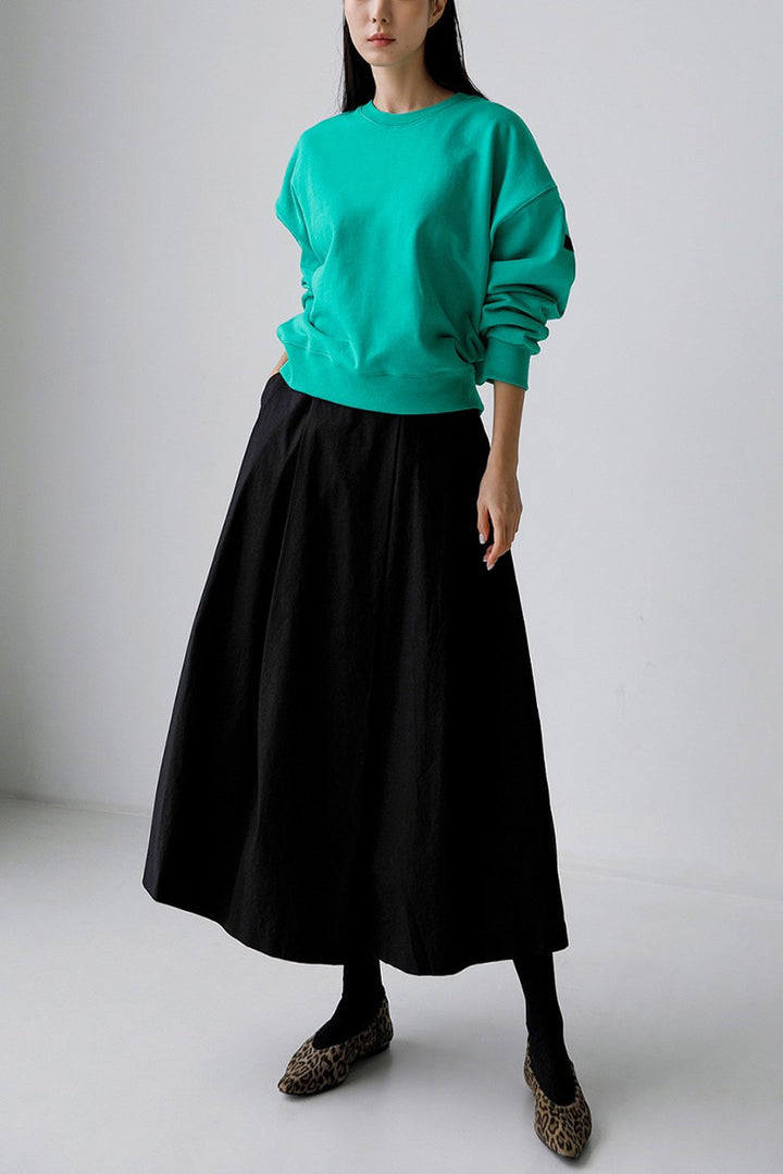 Women Soft Cotton Maxi Skirt with Wide A-Line Cut, Pleats and Side Pockets Mune Fashion