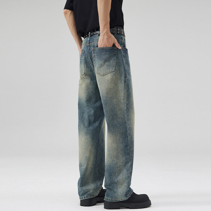 Men's Loose-Fit Vintage Denim Jeans in Straight Baggy Cut with Soft Fade Details Mune Fashion