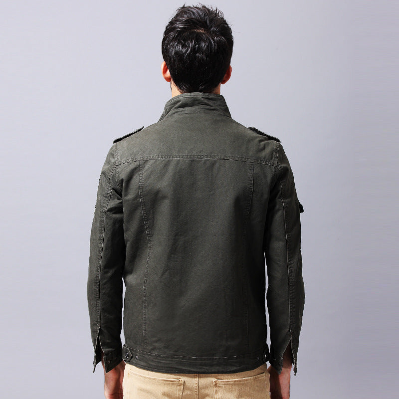 Men's Canvas Field Jacket in Military Style with Epaulettes and Multiple Pockets Mune Fashion