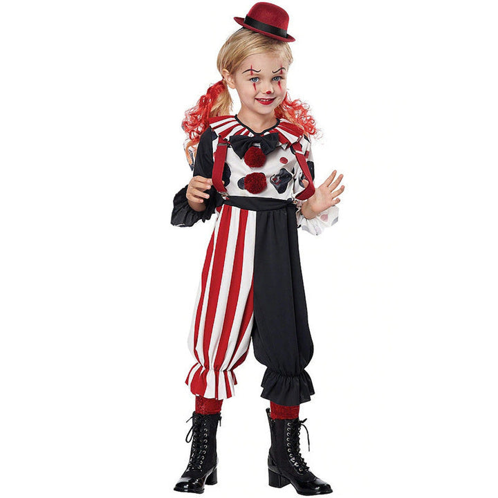 Girl Clown Costume with Striped Overall and Funny Accessories Mune Fashion