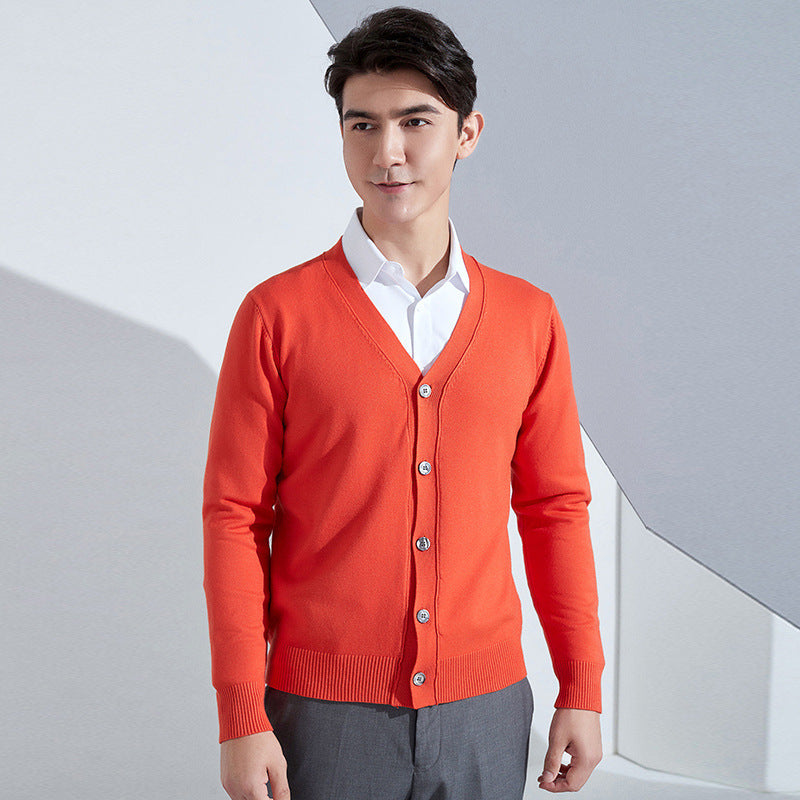 Men's Lightweight Fine Knit Cardigan with V-Neck and Business Silhouette Mune Fashion