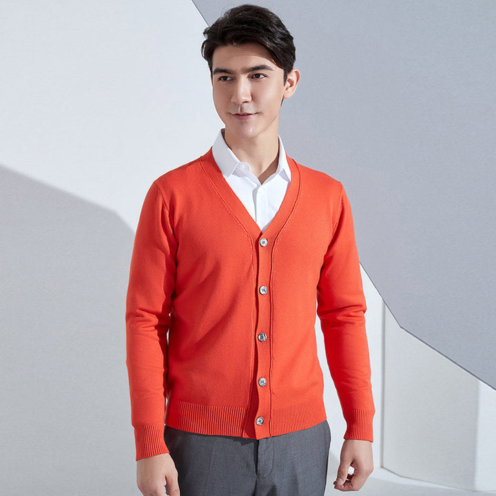 Men's Lightweight Fine Knit Cardigan with V-Neck and Business Silhouette Mune Fashion
