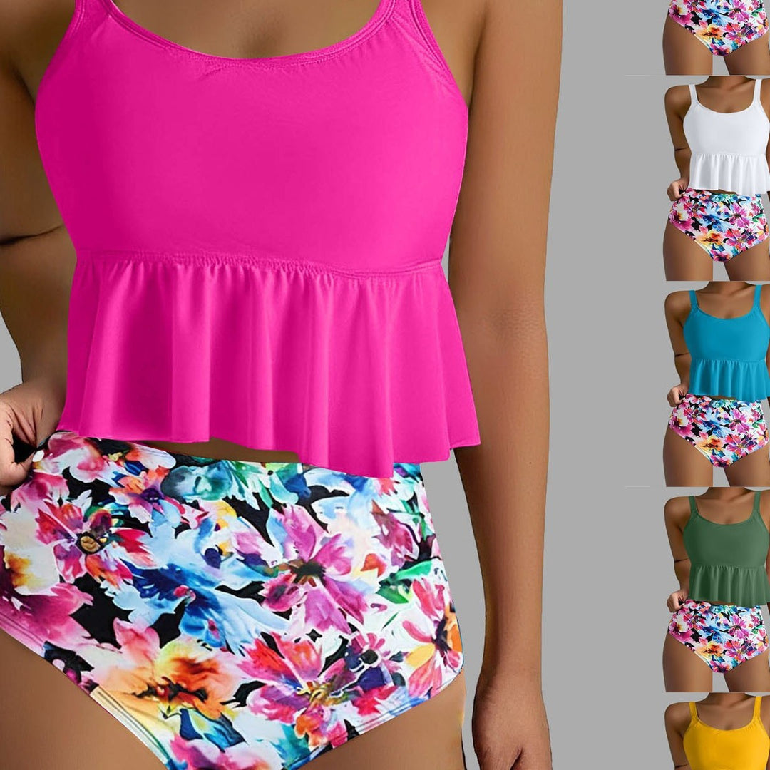 Women's Tankini Set with Flowing Top and High Waist Mune Fashion