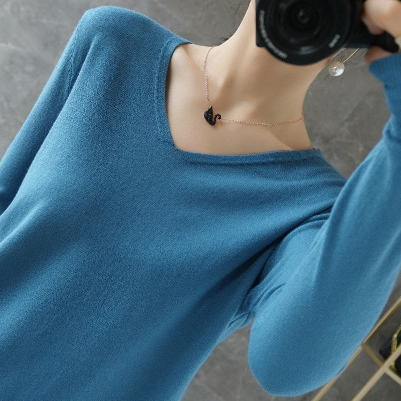Women light V-neck cashmere-look fine knit sweater Mune Fashion