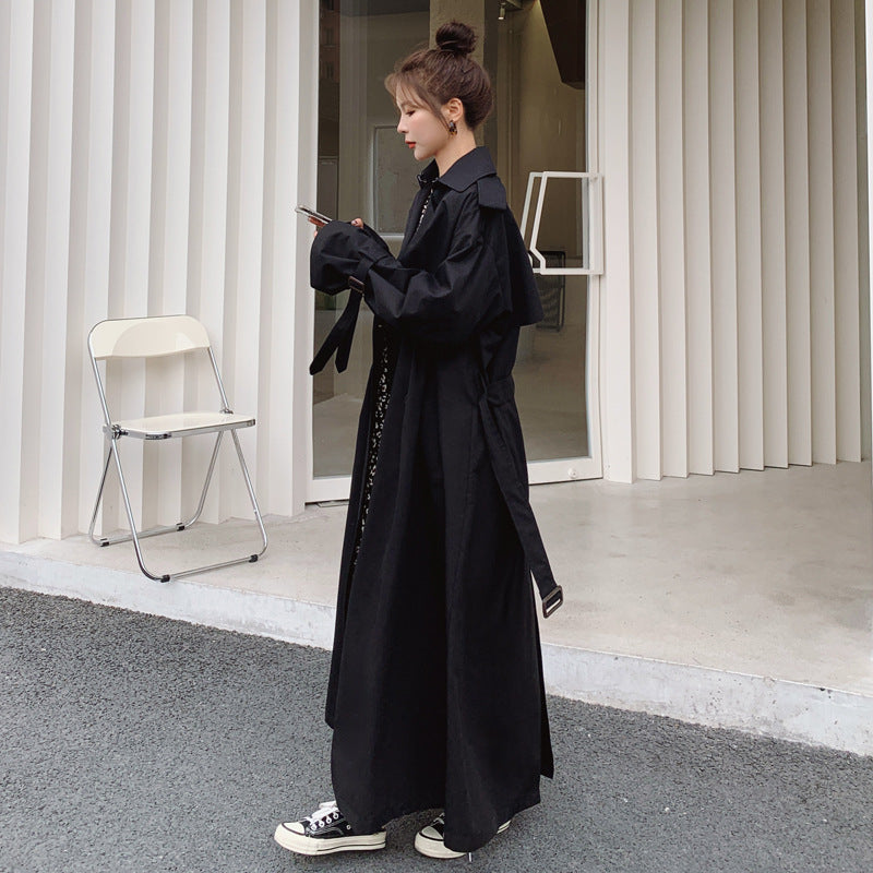 Women's Long Double-Breasted Trench Coat with Waist Belt, Storm Flap, and Wide Oversized Cut Mune Fashion