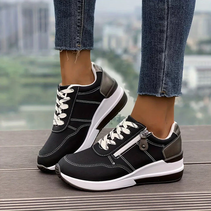 Damen Komfort-Keil-Sneaker mit seitlichem Zipper und dämpfender Plateau-Sohle Mune Fashion