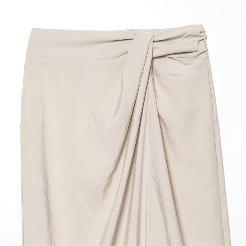 Women's Draped Midi Skirt with Gathering and Wrap Look Mune Fashion