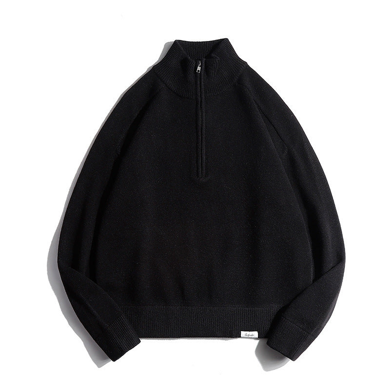 Men's fine knit sweater with half zip and stand-up collar Mune Fashion