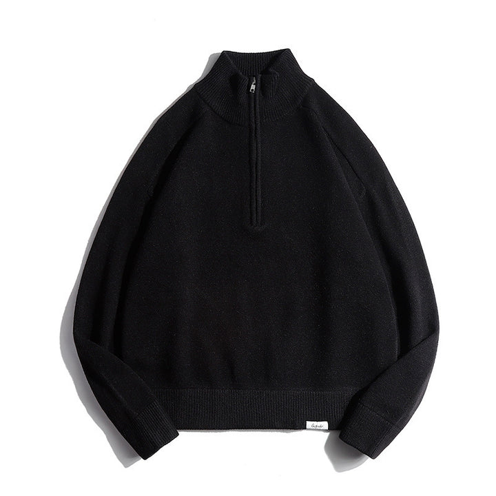 Men's fine knit sweater with half zip and stand-up collar Mune Fashion