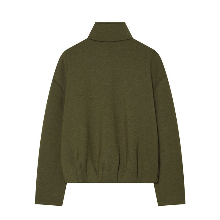 Women Lightweight Zip Cardigan with Stand-Up Collar and Boxy Silhouette Mune Fashion