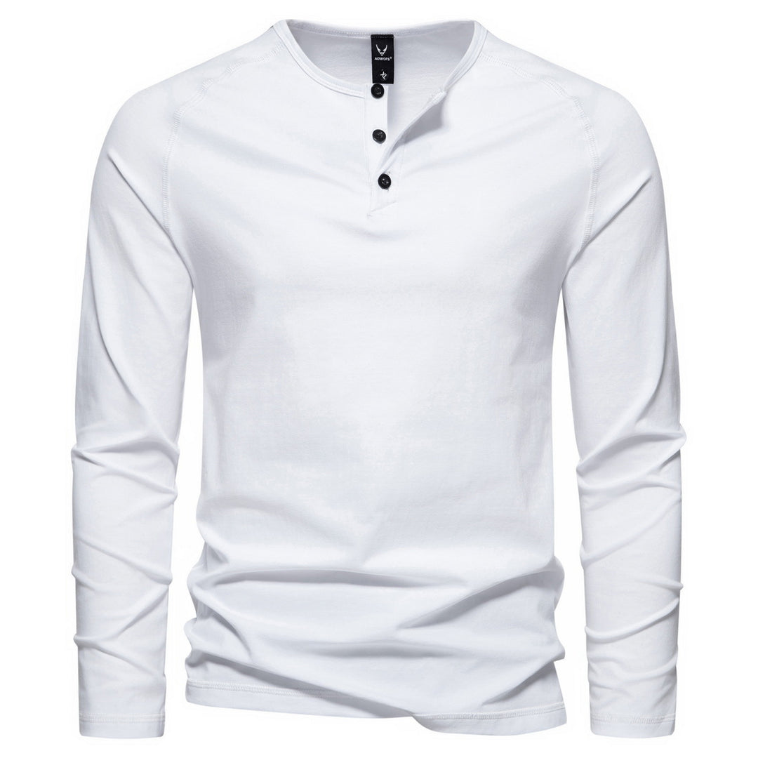 Men's long-sleeve Henley shirt made of cotton blend with button placket and slim fit Mune Fashion