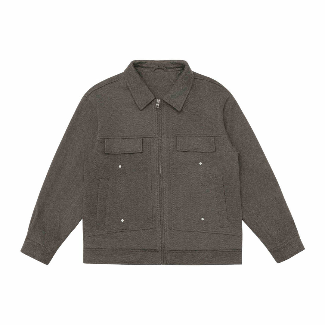 Men's Wool Blend Shacket with Zipper, Flap Pockets and Boxy Silhouette Mune Fashion