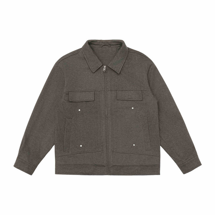 Men's Wool Blend Shacket with Zipper, Flap Pockets and Boxy Silhouette Mune Fashion
