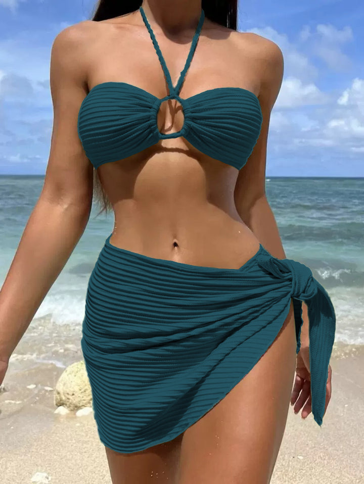 Women Bandeau Bikini with fashionable wrap skirt Mune Fashion