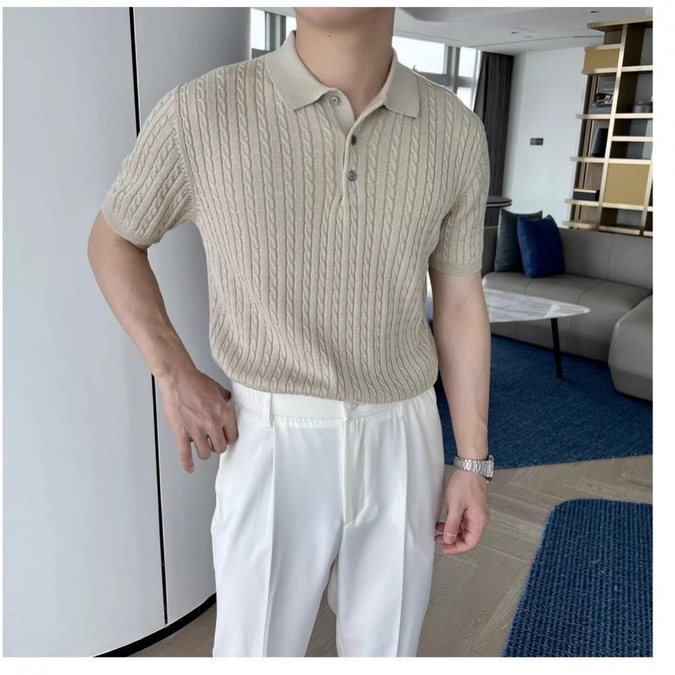 Men's Stylish Short Sleeve Knit Polo Shirt Mune Fashion
