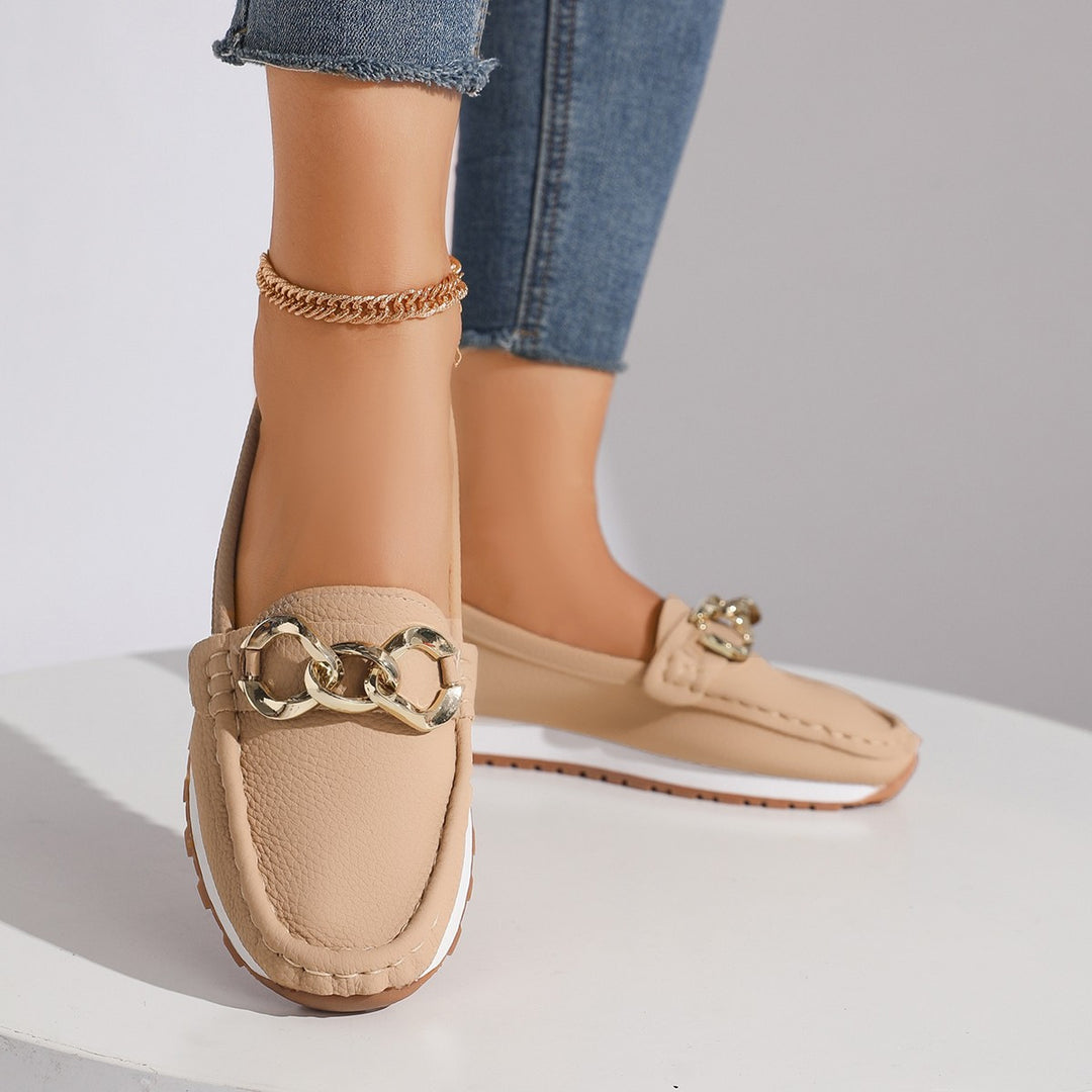 Women's Fashion Moccasin Slippers with Golden Chain and Profilated Rubber Sole Mune Fashion