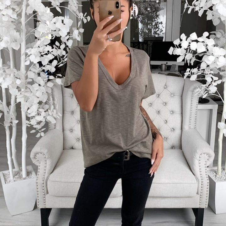 Ladies casual V-neck T-shirt with a loose fit Mune Fashion