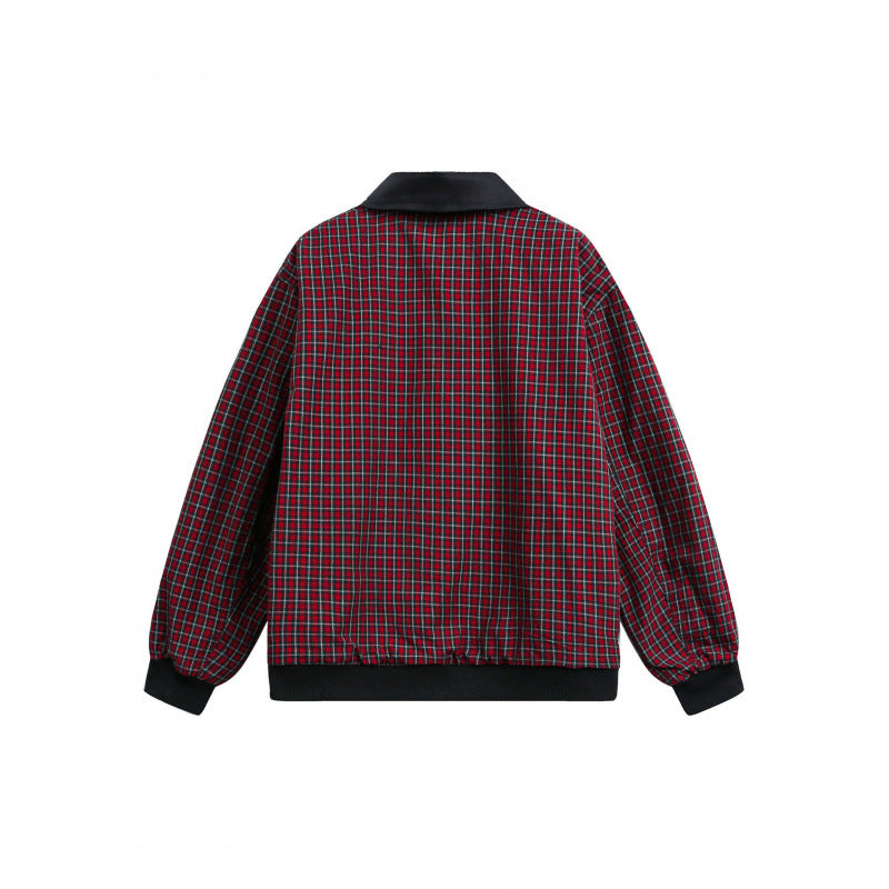 Unisex Reversible Zipper Jacket with Checkered Pattern and Smooth Back Mune Fashion