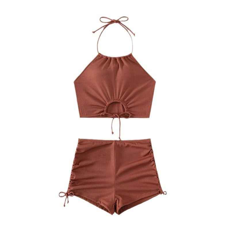 Women's Sporty Bikini Set with Asymmetric Top and Playful Tying Design Mune Fashion
