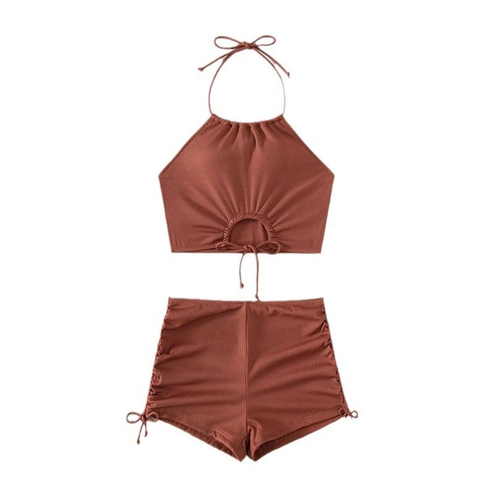 Women's Sporty Bikini Set with Asymmetric Top and Playful Tying Design Mune Fashion
