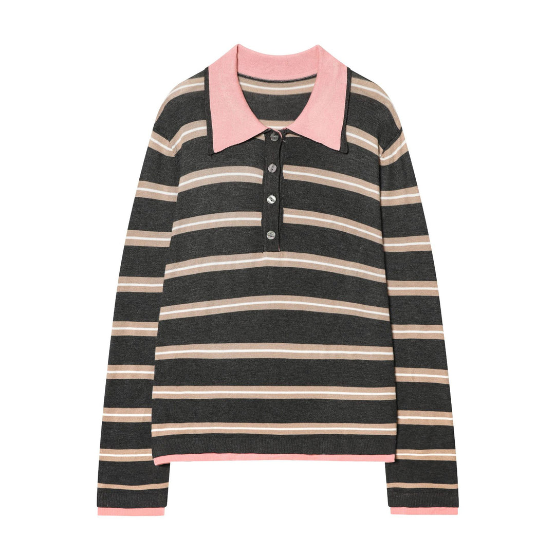 Women’s tailored knit polo with contrast collar and continuous button placket Mune Fashion