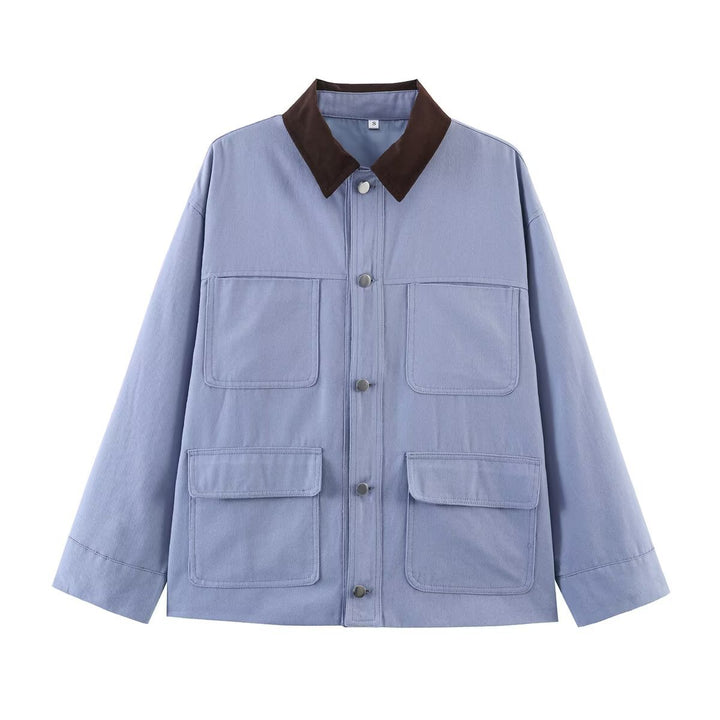 Women's oversized field jacket with contrasting collar and multiple patch pockets Mune Fashion