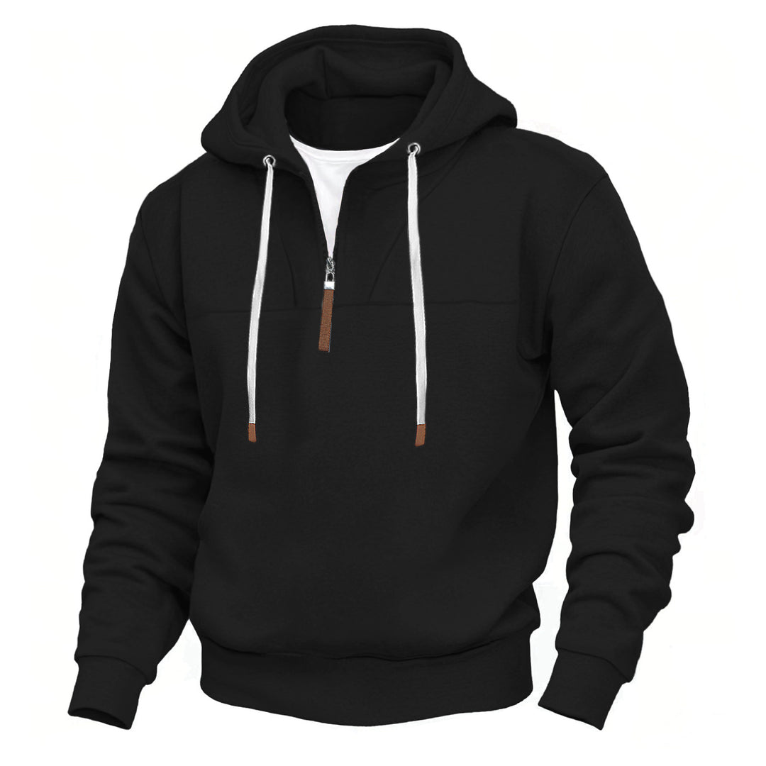 Men's hoodie with half zipper, soft inner lining and leather details Mune Fashion