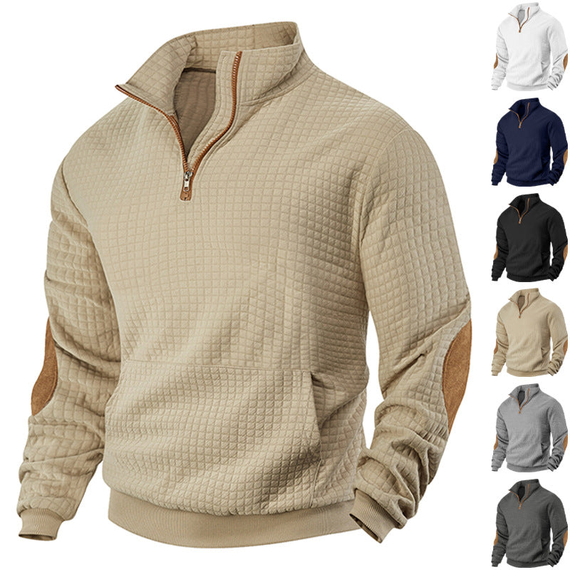 Men's structured half-zip pullover with kangaroo pocket and elbow patch Mune Fashion
