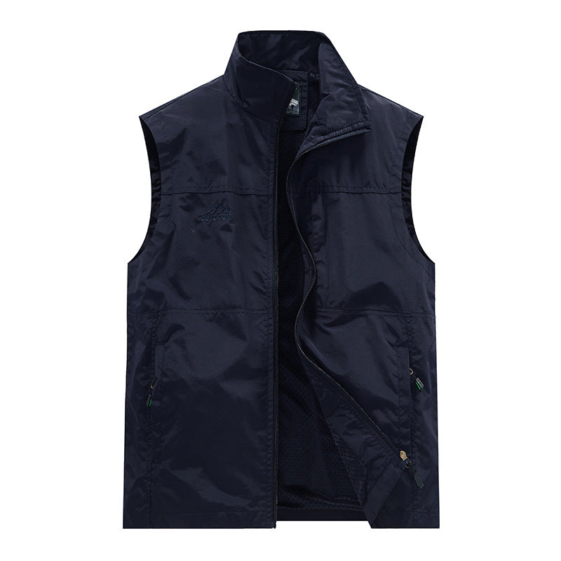 Men's Lightweight Utility Vest with Mesh Lining, Zipper and High Stand Collar Mune Fashion