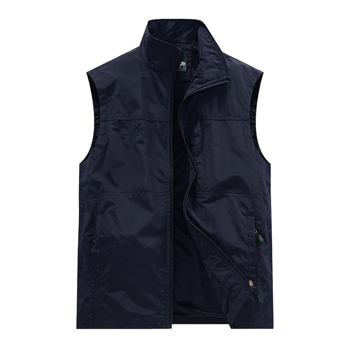 Men's Lightweight Utility Vest with Mesh Lining, Zipper and High Stand Collar Mune Fashion